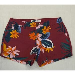 Old Navy Shorts Womens 2 Red Floral Everyday Short Summer Tropical Print Pockets